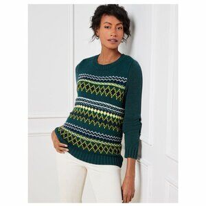 Talbots Women's Long Sleeved Crew Neck Pullover Diamond Fair Isle Sweater Size M